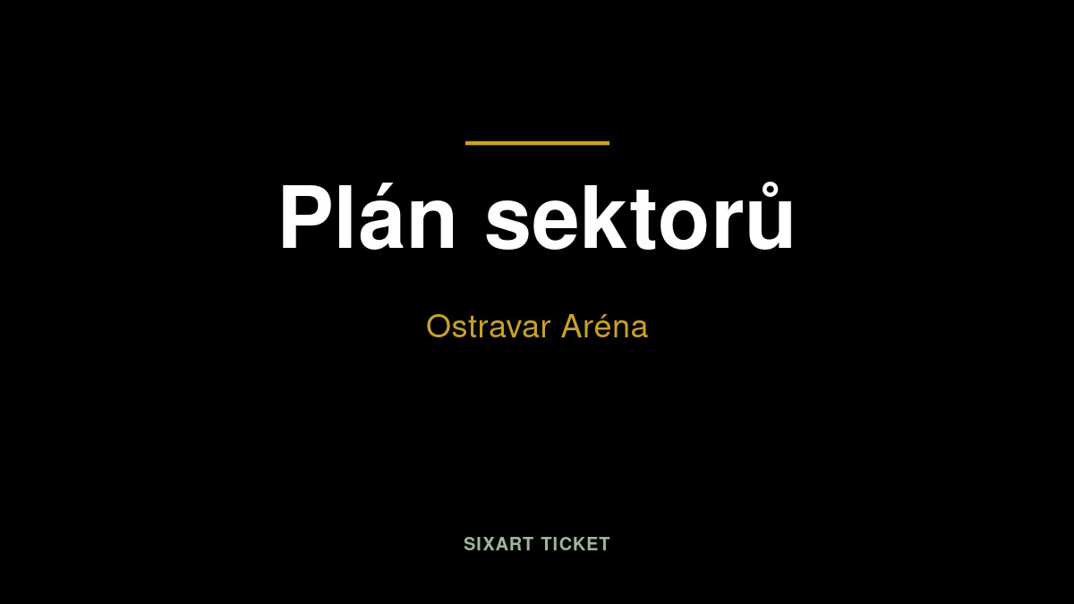 Schéma sektorů Ostravar Arény — třípatrové uspořádání s centrálním pódiem a balkony
